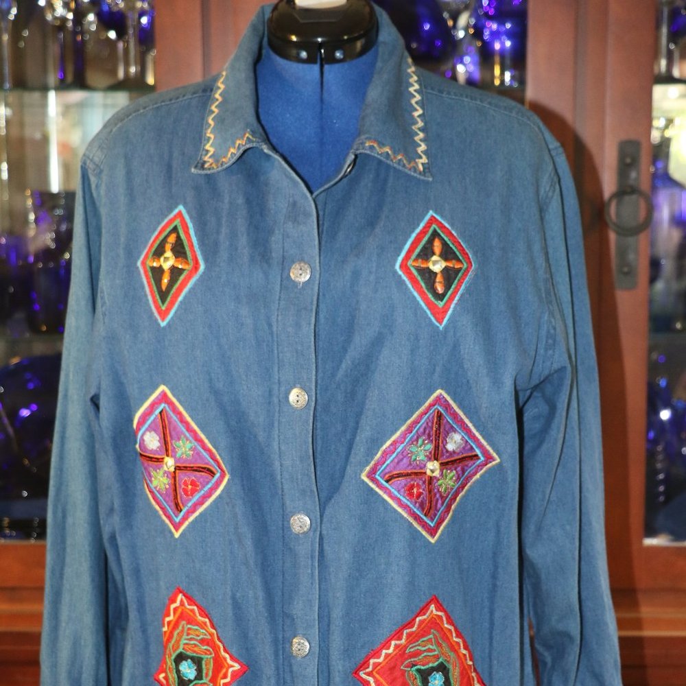 Hayband Denim Southwest Embroidered Shirt- XL (18/20)